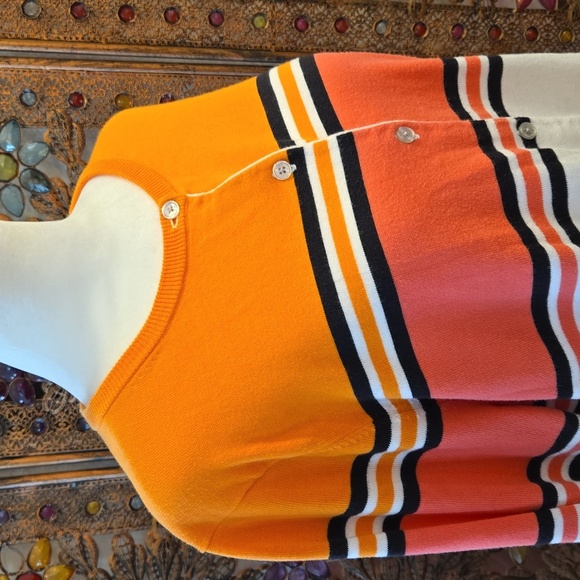 Lands End Supima Cotton Striped Cardigan Size Medium - Picture 2 of 9